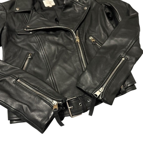 Zara TRF Genuine Sheep Leather Black Biker Jacket. Size Small #1455 - Picture 7 of 8